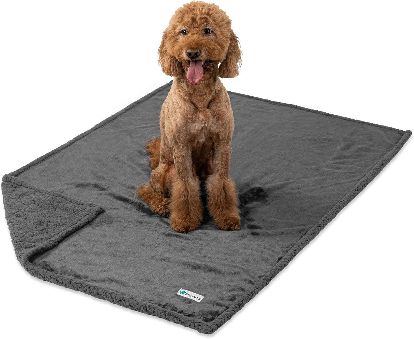 Waterproof Dog Blanket for Bed Couch Sofa,Waterproof Dog Bed Cover for Large Dogs,Grey Sherpa Fleece Pet Blanket Furniture Protector,Reversible,Queen 90 Inch X 90 Inch,Gray/Gray Sherpa