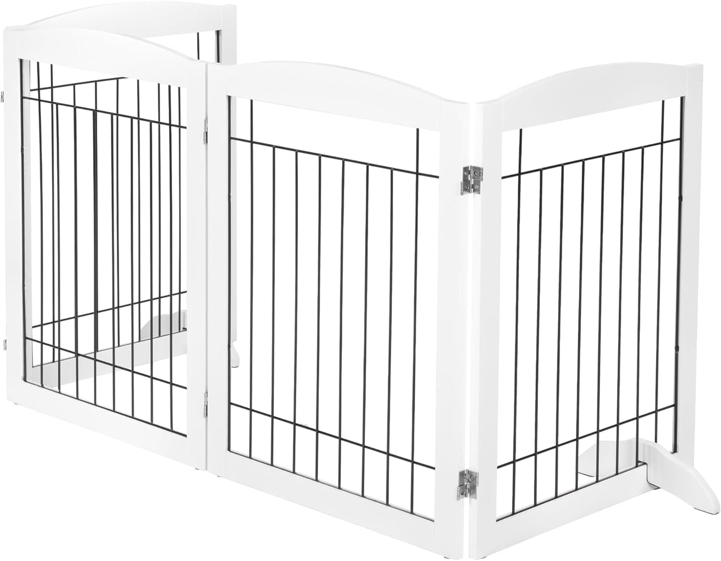 Extra Wide Dog Gate for the House, Doorway, Stairs, Dog Fences Indoor, Freestanding Foldable Wooden Pet Gates for Dogs, Set of Support Feet Included, 96 in Wide 30 in Tall, 4 Panels White