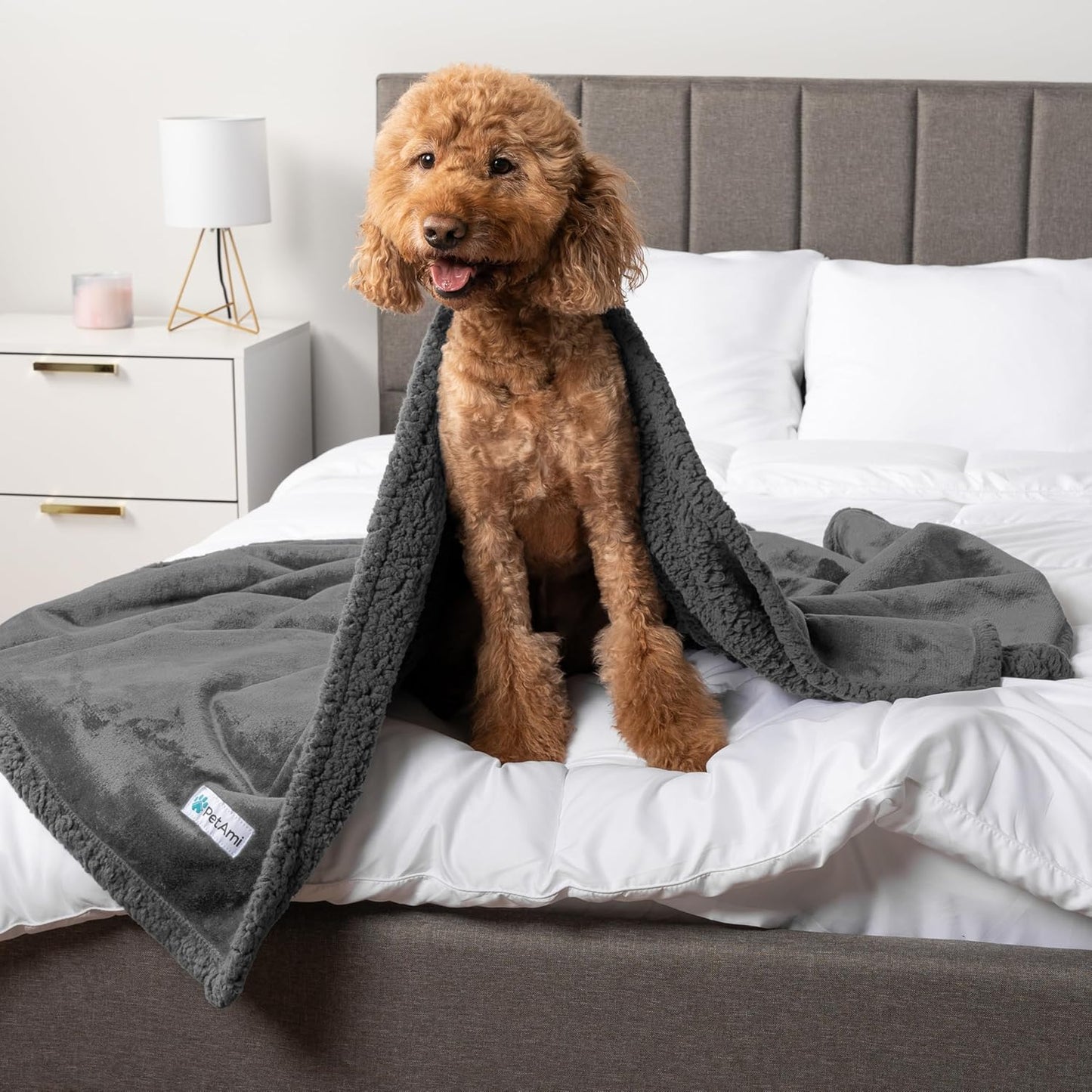 Waterproof Dog Blanket for Bed Couch Sofa,Waterproof Dog Bed Cover for Large Dogs,Grey Sherpa Fleece Pet Blanket Furniture Protector,Reversible,Queen 90 Inch X 90 Inch,Gray/Gray Sherpa