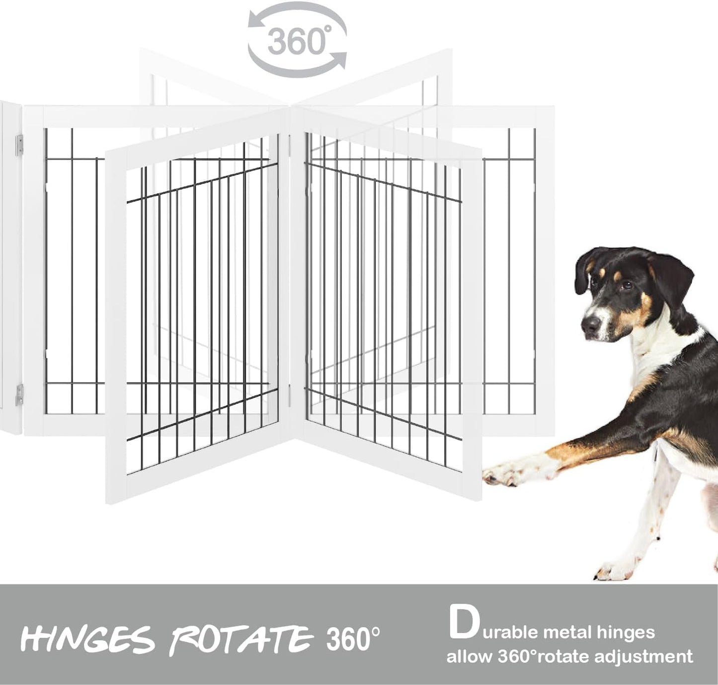 Extra Wide Dog Gate for the House, Doorway, Stairs, Dog Fences Indoor, Freestanding Foldable Wooden Pet Gates for Dogs, Set of Support Feet Included, 96 in Wide 30 in Tall, 4 Panels White