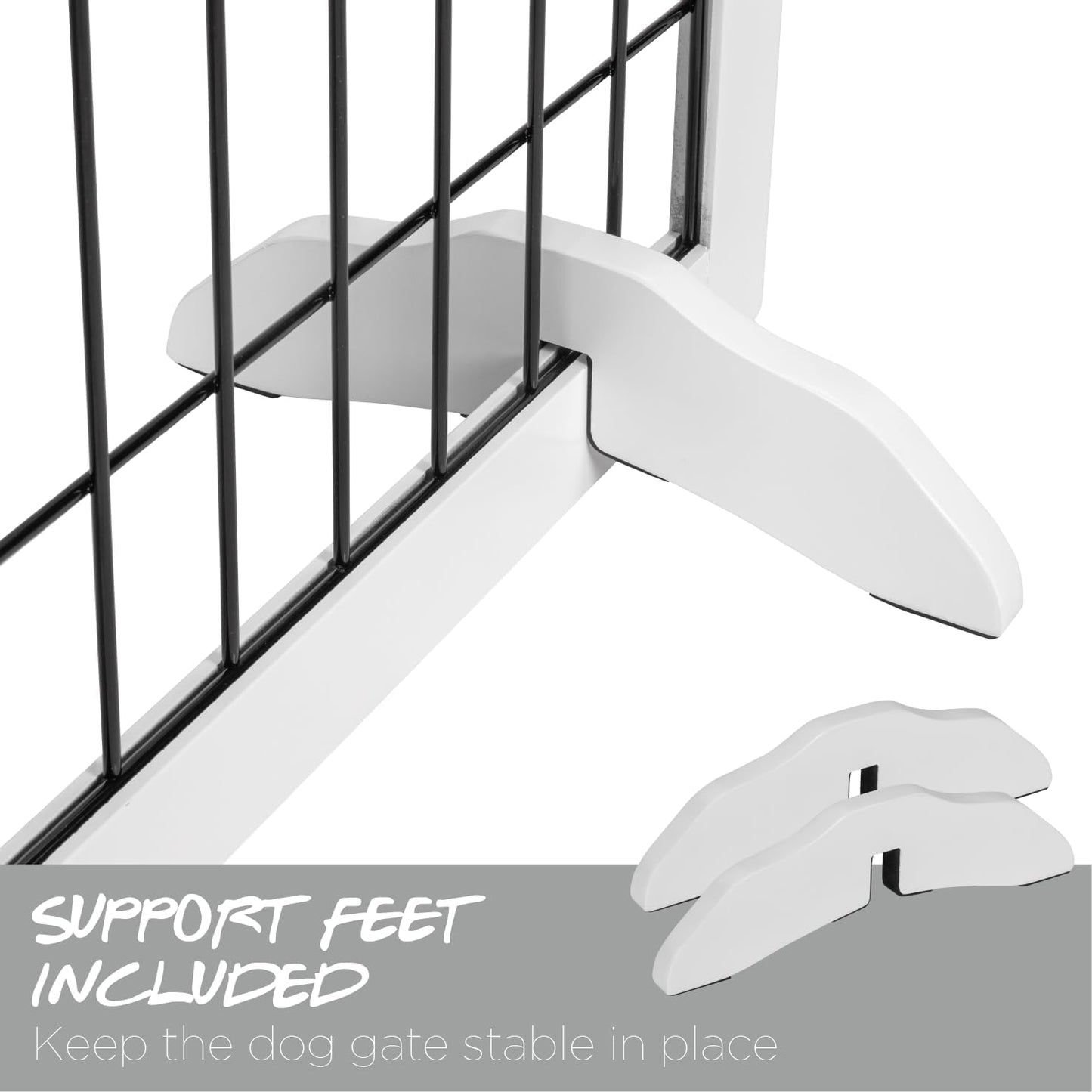 Extra Wide Dog Gate for the House, Doorway, Stairs, Dog Fences Indoor, Freestanding Foldable Wooden Pet Gates for Dogs, Set of Support Feet Included, 96 in Wide 30 in Tall, 4 Panels White