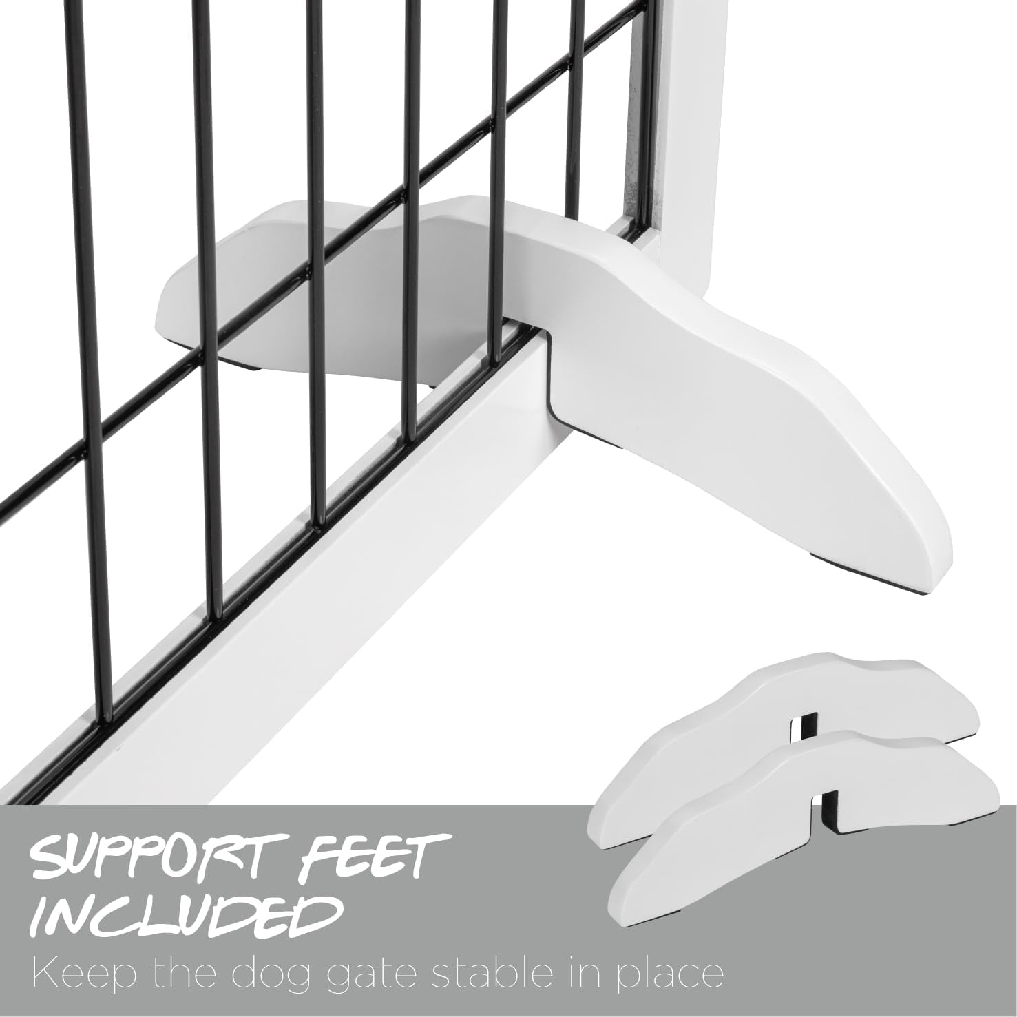 Extra Wide Dog Gate for the House, Doorway, Stairs, Dog Fences Indoor, Freestanding Foldable Wooden Pet Gates for Dogs, Set of Support Feet Included, 96 in Wide 30 in Tall, 4 Panels White